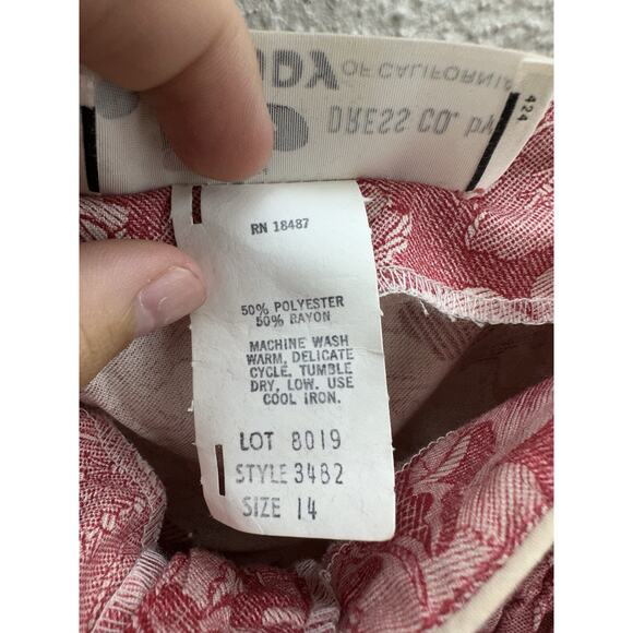 JT Jody of California Womens Dress Size 14 Red Floral Vintage Half Button Up - Picture 6 of 11